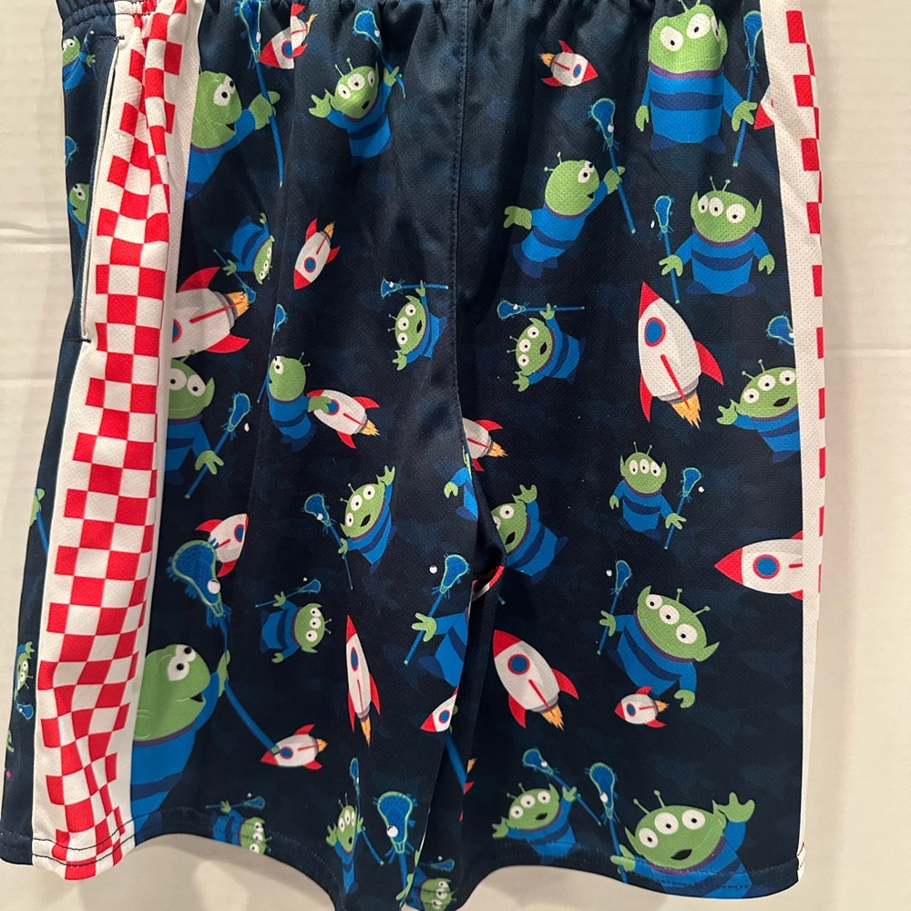 Lacrosse Unlimited Kids Blue Alien and Rocket shorts Toy Story themed size YL